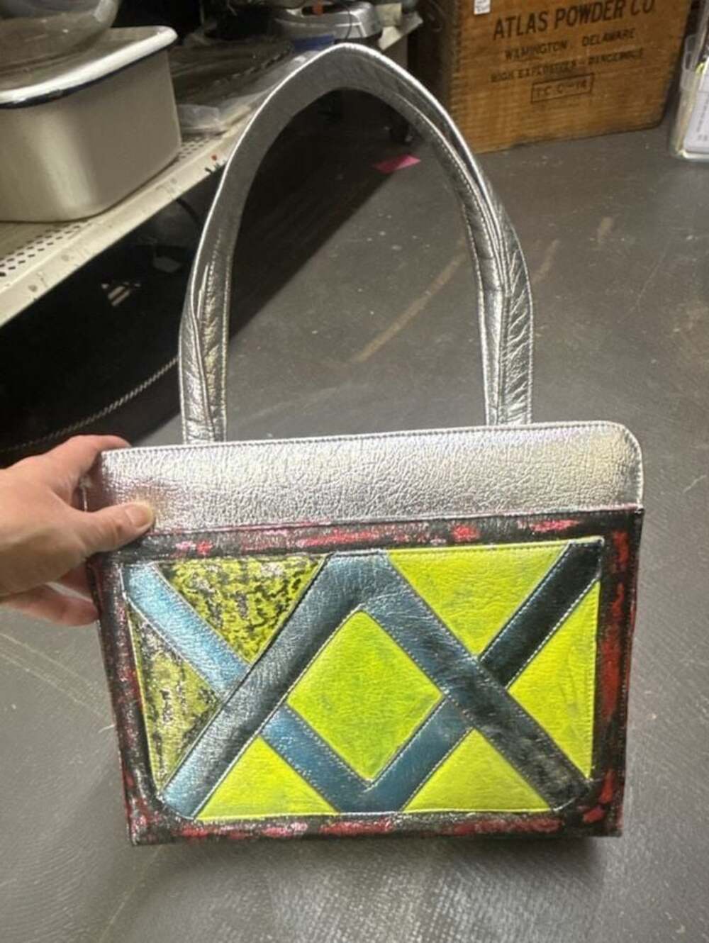 Vintage 1950s Metallic Silver Geometric Handbag Made in Mexico